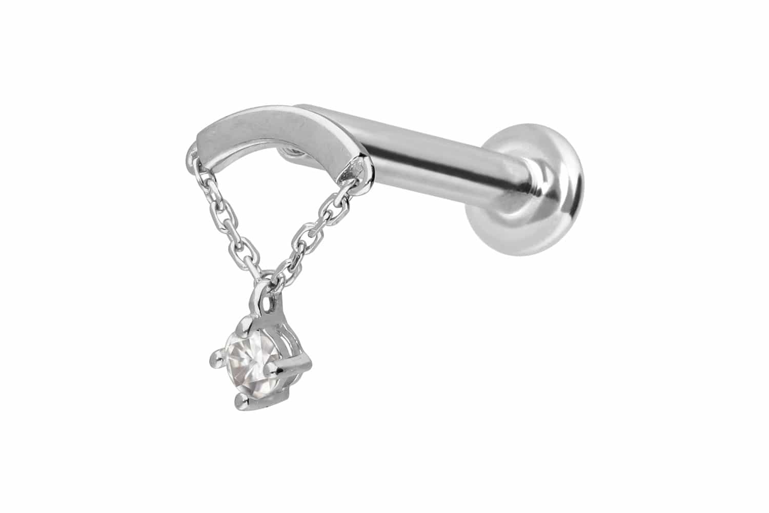14 Karat Gold Labret Piercing mit Push Fit MOISSANIT + BOGEN + KETTE